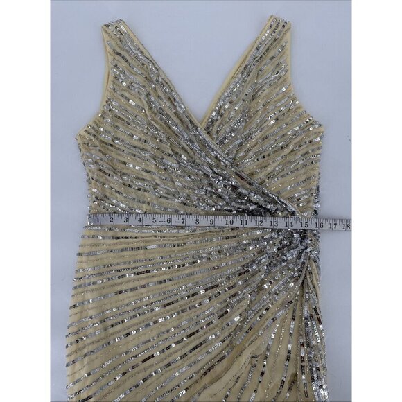 Mac Duggal Size 10 Nude Silver 5757 Sequined Sleeveless Midi Cocktail Dress New - Picture 12 of 13